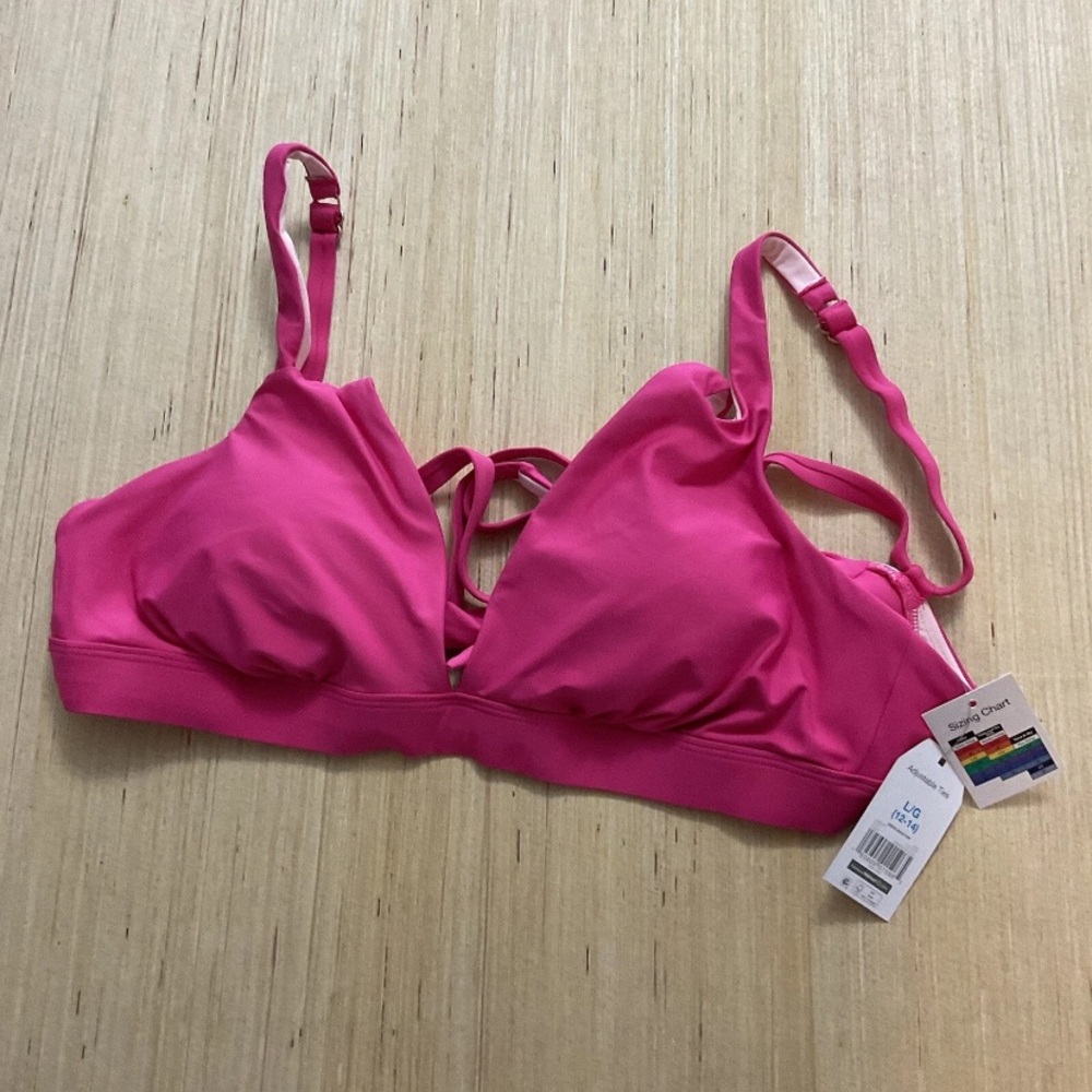 TIME AND TRU WOMEN'S Pink strappy cut out swim bikini top Size Medium NWOT